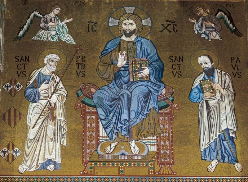 Mosaics of Christ Pantocrator with Saints Peter and Paul